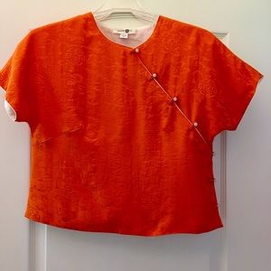 Mandarin Style 100% Orange Silk blouse